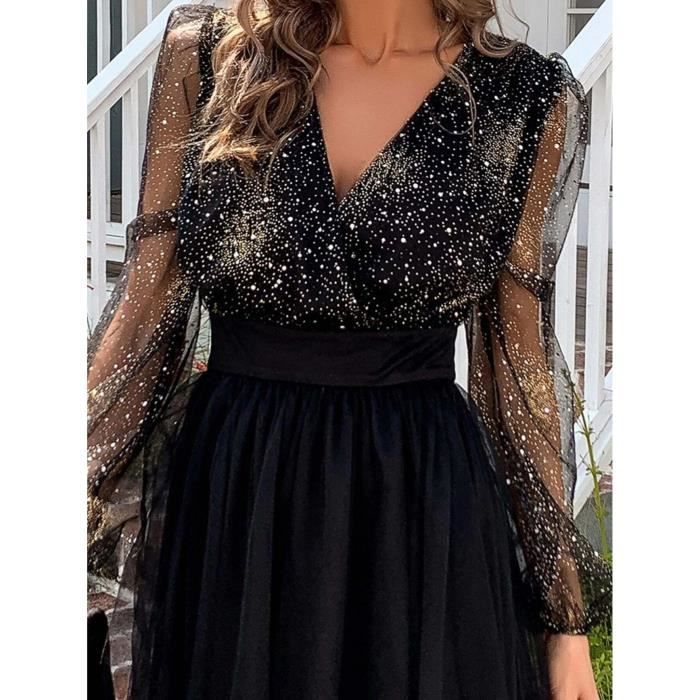Robe de Soiree Femme Courte Robe Tulle a Paillettes en Col V Brillant Noir yuanmeizhen sexy Noir Cdiscount Pret a Porter