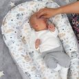 Reducteur de lit bebe 90x50 cm - cale bebe pour lit bebe cocoon chouettes et lapins avec gris clair-3