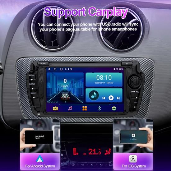 Autoradio Sans Fil CarPlay/Android Auto Pour Seat Ibiza 6J 2009-2014 - Écran Tactile IPS 7 Pouces, Commandes Volant, Bluetooth