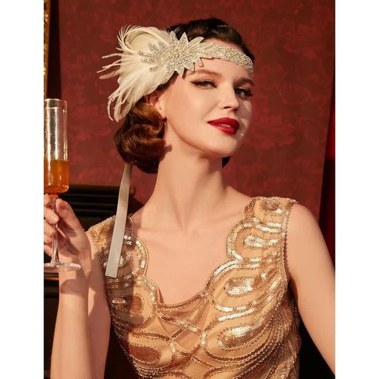 Coolww Coucoland 1920s Bandeau de Plumes pour Femme Style Années 20 Bandeau  à Cheveux Charleston Accessoire de Déguisement Taille Unique Vert Foncé