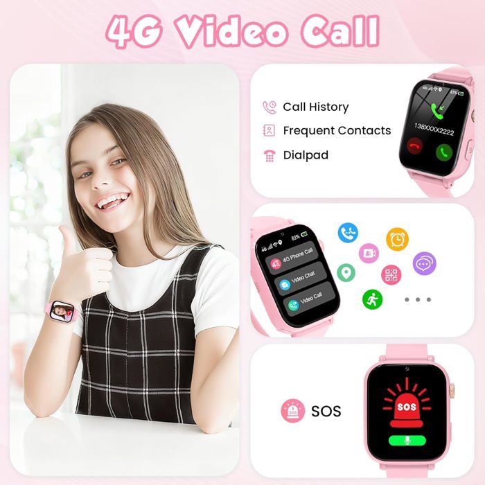 Montre Connectée Enfant Puhiuyoi 4G GPS – Appels Vidéo, SOS, Mode Classe, IP68, Pour 5-14 Ans (noir) Cadeau Technologie Avec WiFi Et Jeux