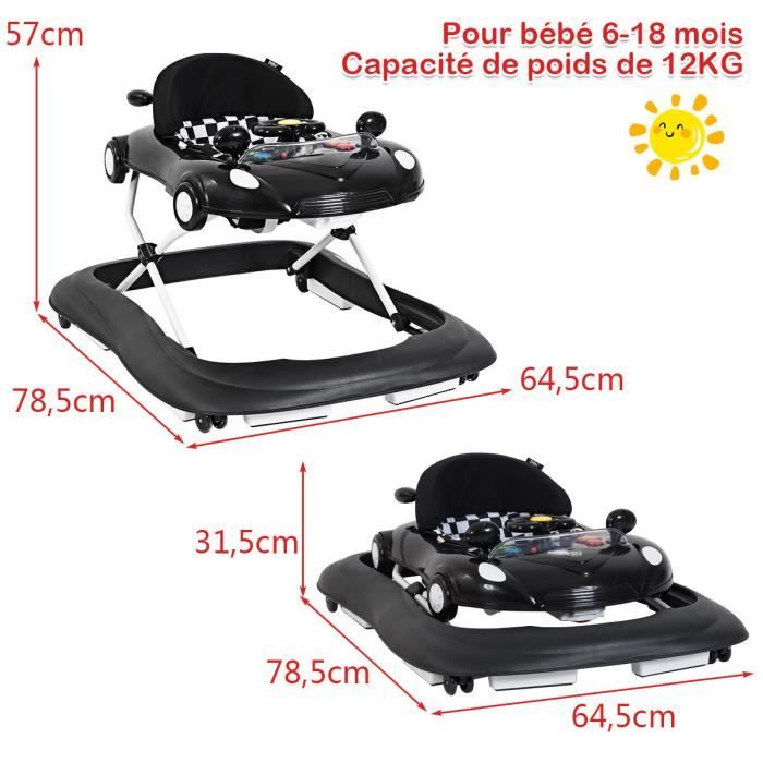 COSTWAY 2 en 1 Trotteur pour Bébé Pliable et Musical en Forme de