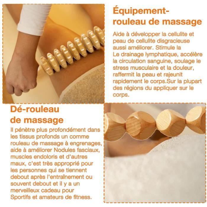 Rouleau De Massage Anti-cellulite Drainage Lymphatique - Maderothérapie Turbo - Bois & Acier - Neuf