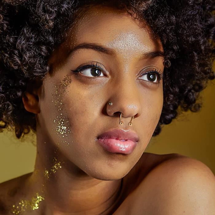 Pack De 10 Faux Anneaux De Nez Et Nombril | 5 Couleurs (Acier, Noir, Or, Rose, Coloré) | Sans Perçage | Idéal Pour Style Tendance Et Festivals