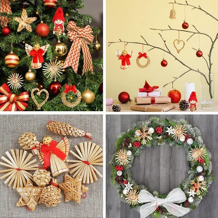Lot De 16 étoiles En Paille Pour Sapin De Noël | Diamètre 10 Cm - Déco Rétro Naturelle - À Suspendre