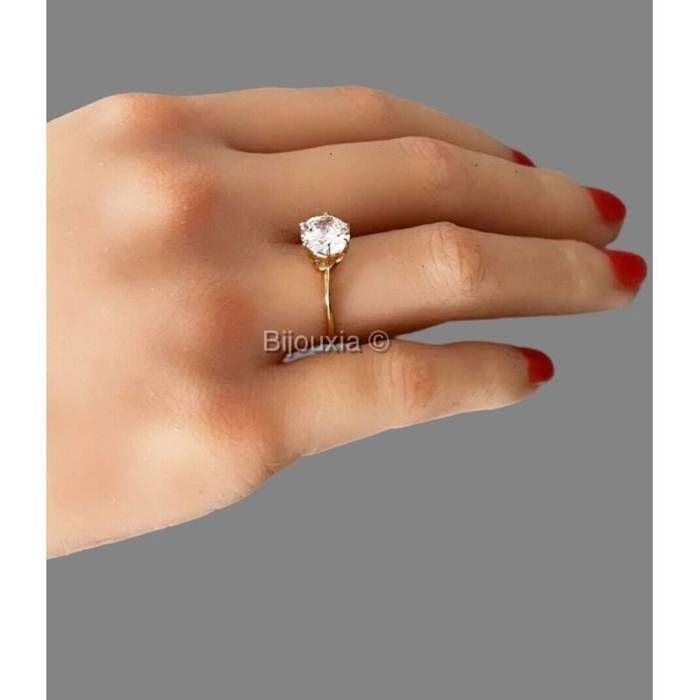 Bague Solitaire En Zirconium Plaqué Or 18 Carats - Tailles 50 à 68 Au Choix, Neuf Avec étiquettes