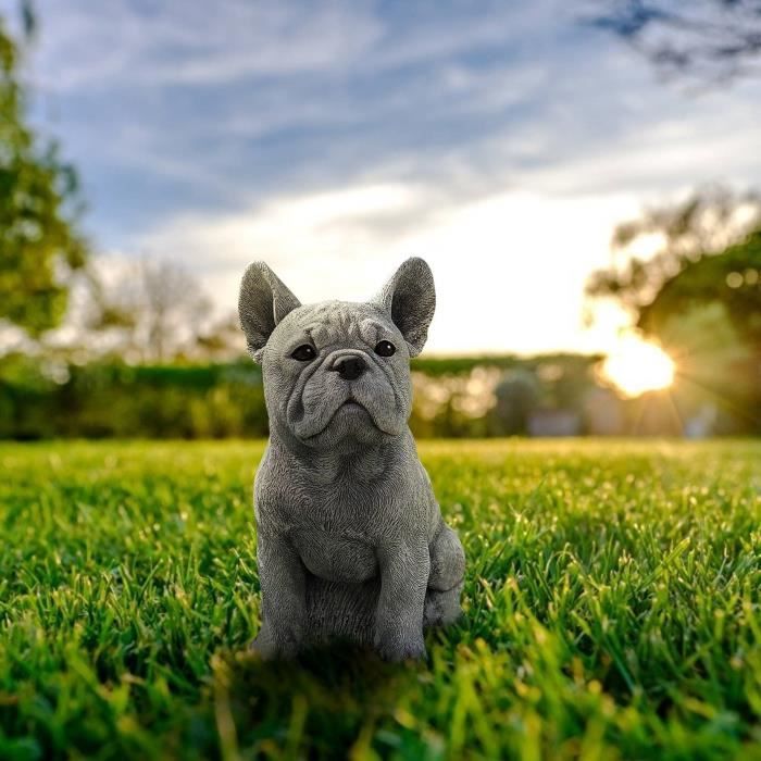 TOPINCN Statue Bouledogue Français En Résine - Figurine Chien Jardin Décoration Extérieure Mignon