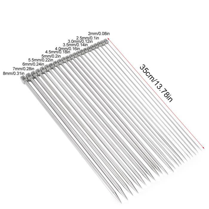 Lot de 22 Aiguilles à Tricoter Brillantes en Acier Inoxydable, 25 Cm de Long, Ensemble d'Aiguilles à Tricoter à Large Application, Parfaites pour les Chaussettes, Chapeaux, et