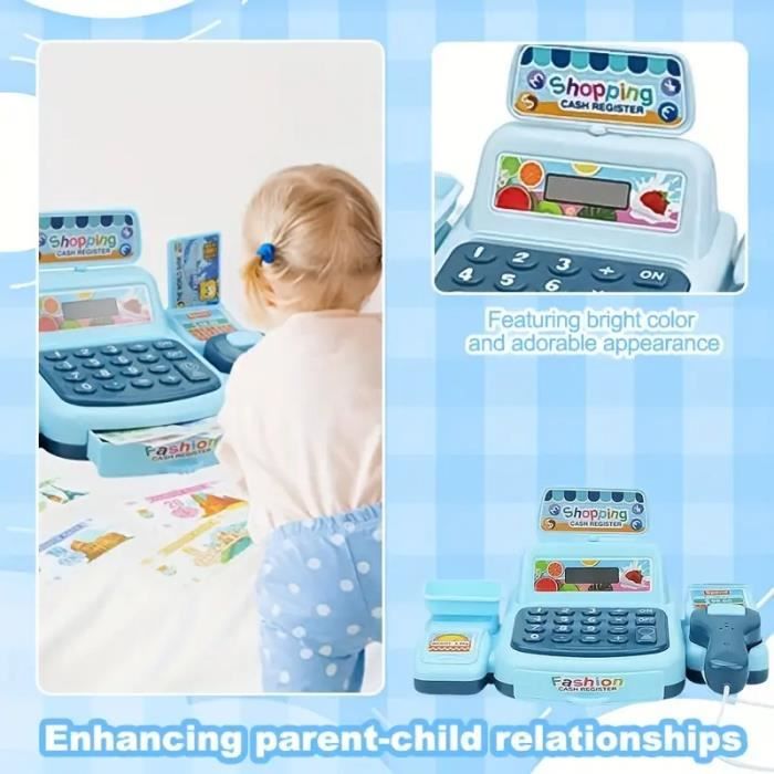 FORMIZON Caisse Enregistreuse Enfant – 46 Accessoires, Scanner Avec Son Et Lumière, Calculatrice, Jeu De Supermarché
