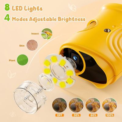 Microscope Numérique Enfant 1000x - Écran IPS 2,4 Pouces, 8 LEDs, Rechargeable - Kit Complet Avec Lames - Pour 4-12 Ans (Orange) - 3