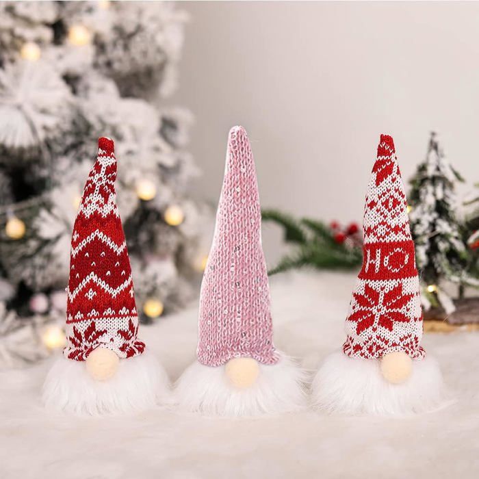 Lot De 5 Gnomes De Noël Lumineux LED - Décoration Peluche à Suspendre Ou Poser - Ambiance Fête