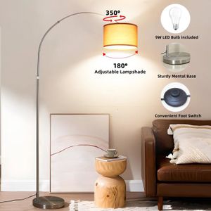 Lampadaire Salon Avec Tablette & Ports USB - Abat-jour Réglable En Lin Beige - Style Vintage Industriel - Hauteur 160 Cm