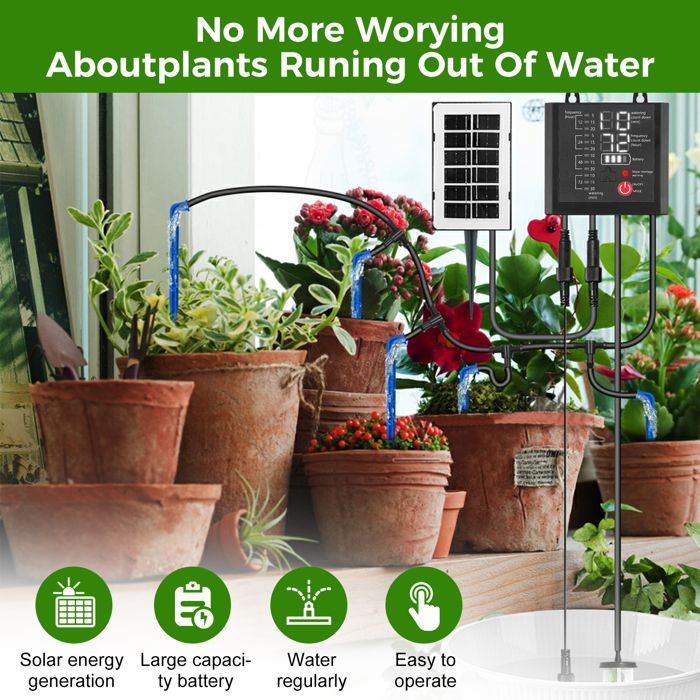 Kit D'irrigation Goutte à Goutte Solaire Automatique Pour Jardin - Arrosage Pour Plantes En Pot, Balcon, Serre