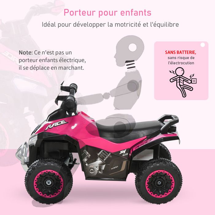 Porteur enfants quad tout terrain HOMCOM Rose et noir