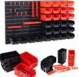 AREBOS Lot de 46 piéces de Rangement empilables | Rouge | Noir | 4 Panneaux arrières | 28 boîtes empilables | 14 Porte-Outils-0