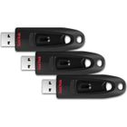 QUMOX 3PCS SanDisk 64 Go Ultra Clé USB 3.0 , jusqu'à 130 Mo/s Noir - (paquet de trois )