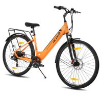 HILAND Vélo électrique léger de 28 pouces, SHIMANO 7 vitesses pour hommes et femmes avec moteur de 250 watts orange