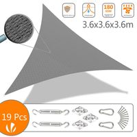 Voile d'ombrage Triangle HDPE VOUNOT - Gris - 3.6x3.6x3.6M - 19 pcs kit de montage - Anti-UV