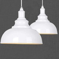 Lot de 2 Suspensions Luminaires Vintage Industriel Lustres Abat-jour en Métal Blanc, Rétro Lampe de Plafond E27 