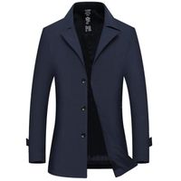 Trench Coat Slim Fit Homme Manteau Mi Longue Printemps Veste Elegant Couleur Unie - Bleu marine