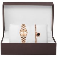 Coffret cadeau montre femme , montre à quartz élégante + bracelet de luxe, bracelet en acier inoxydable, or rose