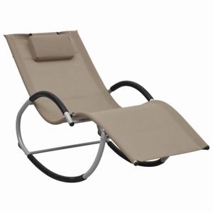 CHAISE LONGUE Chaise longue PET - Taupe - Textilène - Design à bascule - Oreiller amovible - Capacité 150 kg
