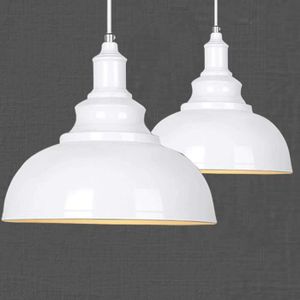 LUSTRE ET SUSPENSION Lot de 2 Suspensions Luminaires Vintage Industriel Lustres Abat-jour en Métal Blanc, Rétro Lampe de Plafond E27 