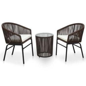 Ensemble table et chaise de jardin FDIT Ensemble de bistro 3 pcs avec coussins Rotin PVC Marron - FDI7843871973034