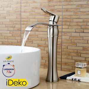 ROBINETTERIE SDB iDeko® Robinet salle de bain cascade haut de bec à vasque brosse nickel design en céramique