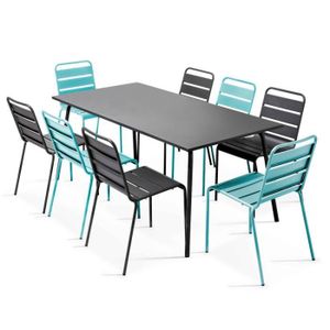 Ensemble table et chaise de jardin Ensemble table et 8 chaises en métal gris et turquoise
