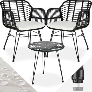Ensemble table et chaise de jardin TECTAKE Salon de jardin MOLFETTA Pour 2 personnes avec Plateau en verre de sécurité au Design filigrane - Noir
