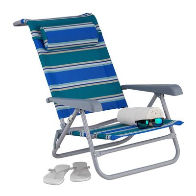 Relaxdays Chaise Pliante Jardin & Plage Ultra Confort – 8 Positions Réglables, Repose-tête Amovible, Accoudoirs + Ouvre-bouteille Intégré, Gris – 120 Kg Max