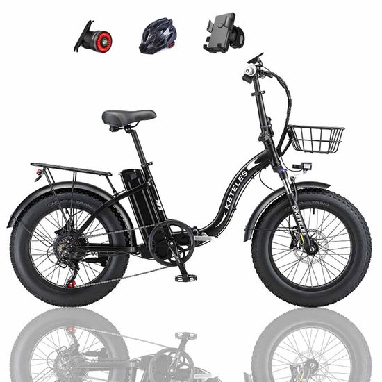 Vélo électrique Keteles KF9 Noir 1000W moteurs 35AH batterie 20" pouces gros pneu Fat Bike VTT Pliage