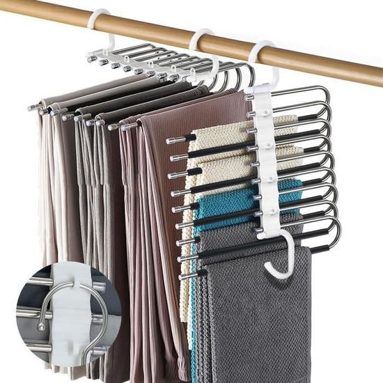 Cintre en Forme de Z / Porte-Vêtements en Fer Antidérapant pour Placard / Organisateur de Rangement Gain de Place pour Pantalons Jeans Pantalons / 1 Pack / 14.4x5.7in / Noir Gris Blanc Vert