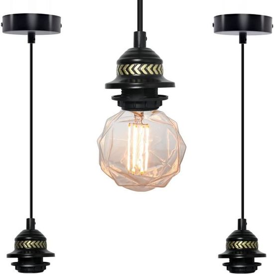 Suspension Luminaire E27 Vecys - Câble Réglable 100cm - Pour Ampoules Edison - Noir - DIY Déco