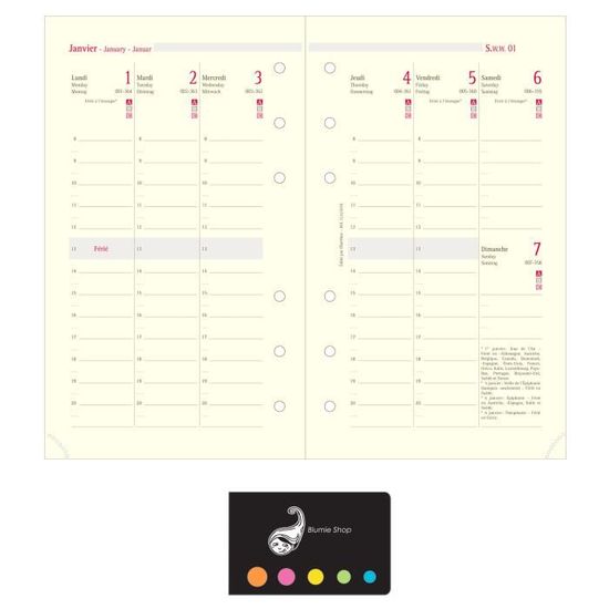 Recharge Semainier Vertical Oberthur 2026 - Format 15x21 Cm - 128 Pages + Index Adhésif