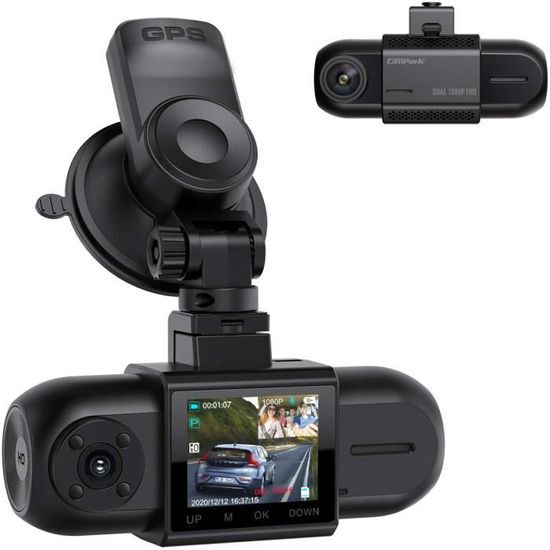 Campark Dashcam Dual FHD 1080P Avant et arrière, Dash Caméra Embarquée Voiture avec GPS et Batterie, Vision Nocturne IR, Caméra 43