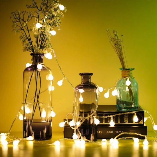 Guirlande LED étoiles 6m 40 Lumières - 2 Modes (fixe/clignotant) à Piles - Décoration Intérieur/extérieur Blanc Chaud