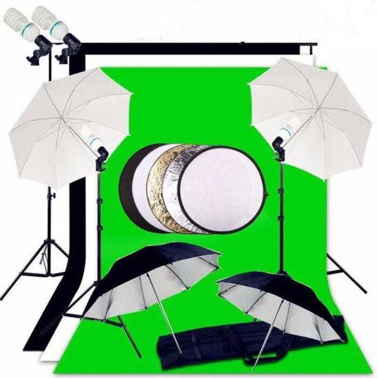Abeststudio Studio Photo Kit d'éclairage de parapluie de support d'éclairage de toile de fond d'écran blanc et vert