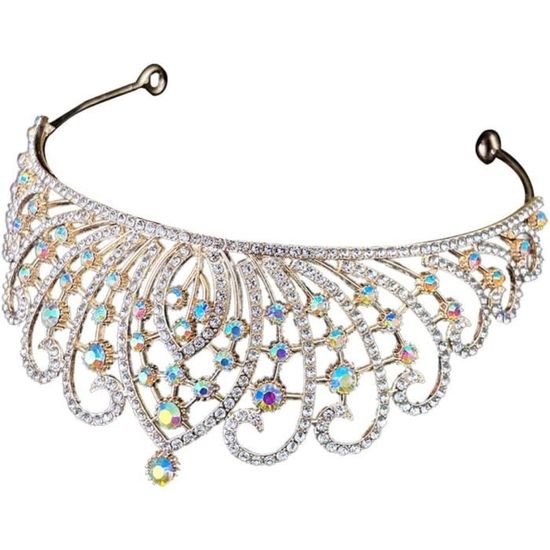 Diadème De Couronne Vert Et Strass - Pour Mariage, Déguisement Princesse, Fête - En Alliage De Zinc, 13.5 X 16.2 Cm - 11
