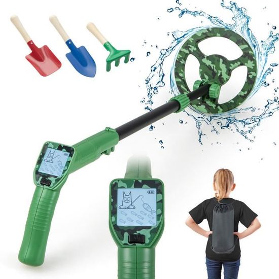 Détecteur Métaux Enfants OMMO | Écran LCD Animé | Bobine Étanche 6 Pouces | Tige Réglable 46-96cm | Avec Pelle Et Râteau