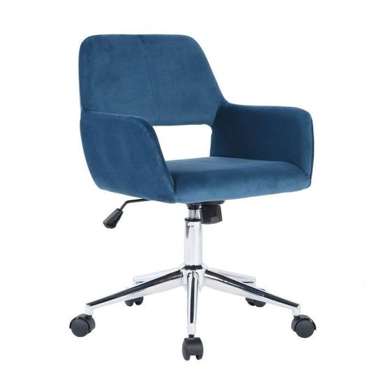 Chaise de Bureau Fauteuil Bureau Ergonomique Hauteur Réglable en Velour Bleu