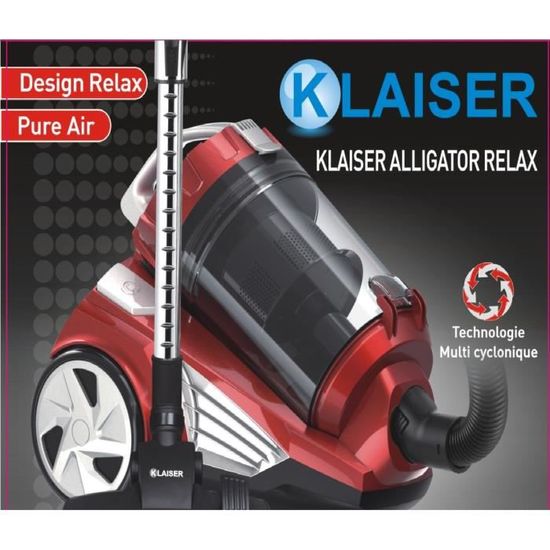 KLAISER- Puissance 1400W-Alligator Relax Aspirateur Sans Sac Multi Cyclone Ultra Confort Silence-Efficacité énergétique A-Sol dur A
