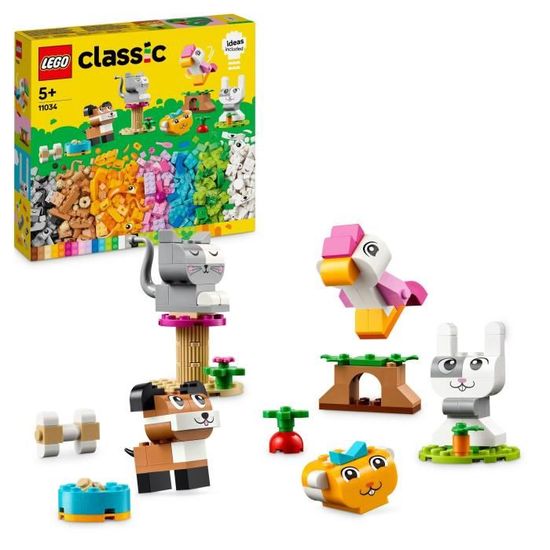 LEGO® 11034 Classic Les Animaux de Compagnie Créatifs, Jouet avec Animaux, Modèle Chien, Chat, Lapin, Hamster et Oiseau