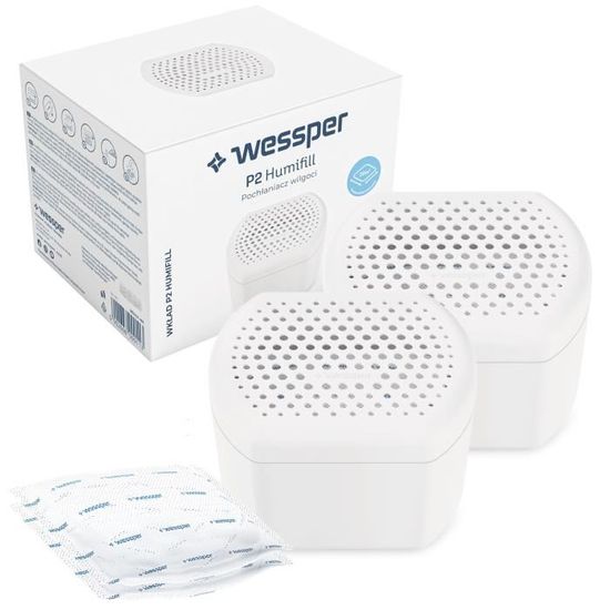 2X Wessper HumiFill Déshumidificateur d'air pour la Maison, absorbeur d'humidité et Anti odeurs pour pièces, Inclus 2 Sachet de 250g