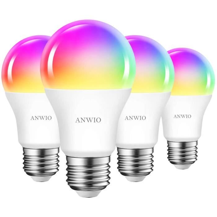 ANWIO 8.5W Ampoule LED WiFi Intelligente E27 Dimmable et multicolore, Tuya App Et Smart Life, RGB Ampoule A60, Pas de Hub requis225