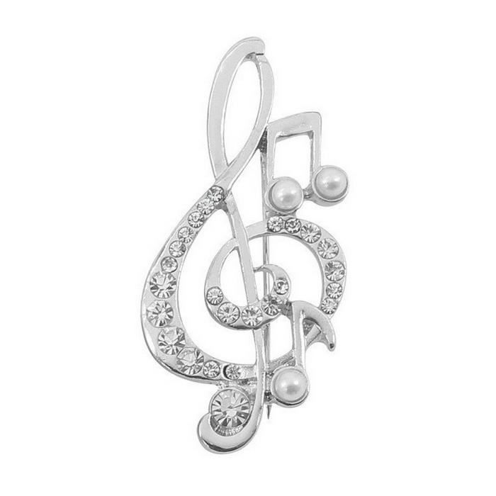Broche argenté clé de Sol et Perles nacrées, Musique.