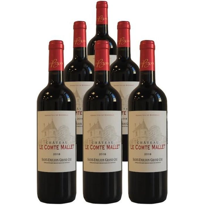 Chateau Le Comte Mallet Saint Emilion Grand Cru 2018 - Pack de 6 bouteilles - Vin rouge de Saint Emilion