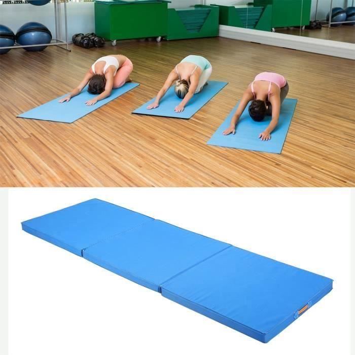 Épais panneau pliant gymnastique Tapis Gym exercice Yoga Tri Mat Pad-Bleu-CY