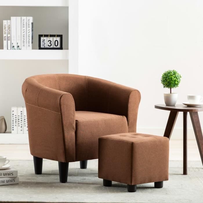 Fauteuil Chesterfield - Marron Tissu - Style Scandinave Contemporain - Remplissage en mousse Épais - 70 x 56 x 66 cm